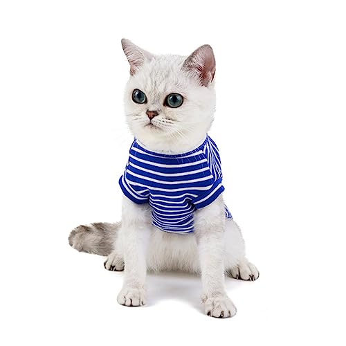 LED-Licht für Aquarien gestreiftes Hemd kleines Hasengeschirr Katzenkleidung weißes Hemd Haustierkleidung Kleidung mit Katzenstreifen Frühling und Sommer Shirt zweibeinige Kleidung von FRCOLOR