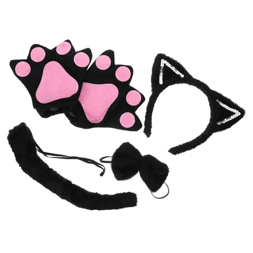FRCOLOR Katzenohren Cosplay Teilig mit Handschuhen und Schwarzer Halskrause Leichtes Halloween Kostüm Zubehör für Party Bühne Fotografie und Rollenspiel von FRCOLOR