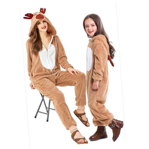 FRCOLOR Tierkostüm Elch aus Weichem Korallenfleece Waldtier Kostüm für Rollenspiele und Fasching Waschbar Dunkel Khaki für Geburtstage und Karneval von FRCOLOR