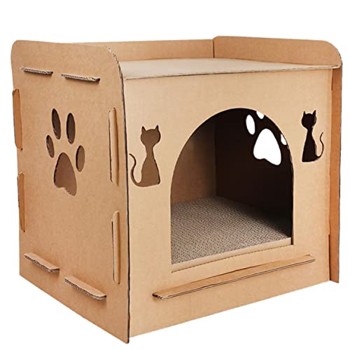 FRCOLOR Wellpappe-Kratzbaum für Katzen Katzenbett aus Katzenkratzhütte kratzspielzeug katzenmöbel Kätzchenspielzeug Kratzbaum für Wohnungskatzen Katzenhaus aus Quadrat von FRCOLOR