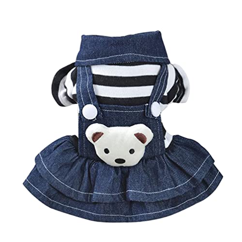 FRCOLOR Welpenkleid Geschirr Jeans-Hundekleid Schwarz Gestreift Haustierrock Haustierkleidung Kleines Haustier Hund Katze Welpe Denim-Riemen Bärenkleid () von FRCOLOR