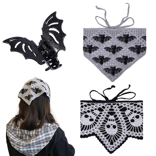 FREEBLOSS 2 Stück Halloween Haarbandanas Mit Fledermaus Haarnadel Gestrickt Gehäkelt Für Das Haarstyling von Frauen von FREEBLOSS