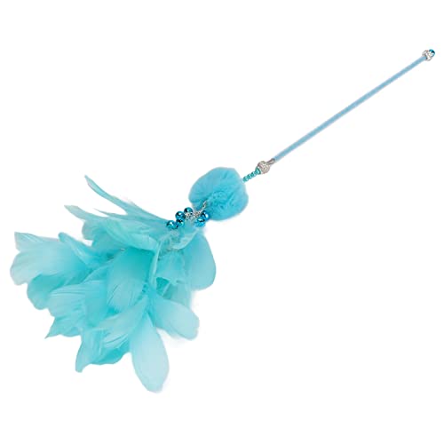 FRELEAN Feather Bell Cat Teaser Wand Toy | Interactive Bite Proof Cat Toy for Kittens/Adult Cats | Funny Cat Stick with Bells & Soft Feathers | 15.4in Sturdy Rod (Blue) von FRELEAN