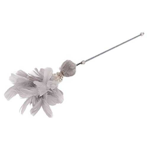 FRELEAN Feather Bell Cat Teaser Wand Toy | Interactive Bite Proof Cat Toy for Kittens/Adult Cats | Funny Cat Stick with Bells & Soft Feathers | 15.4in Sturdy Rod (Gray) von FRELEAN