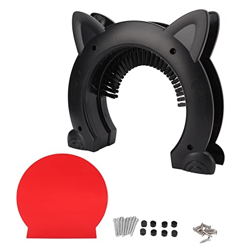 FRELEAN Stainless Steel Cat Door with Grooming Brush | Silent Pet Pass for Indoor Doors | Fish Bone & Cat Ears Style | Universal Fit for All Doors (Black) von FRELEAN