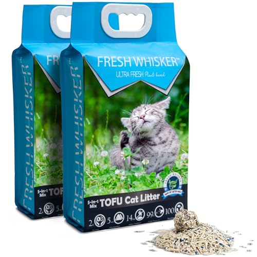 FreshWhisker Tofu Katzenstreu, geruchsfrei und spülbar, klumpendes Tofu Kitty Litter Produkte für Katzen (2,7 kg Beutel, 2 Stück) von FRESH WHISKER