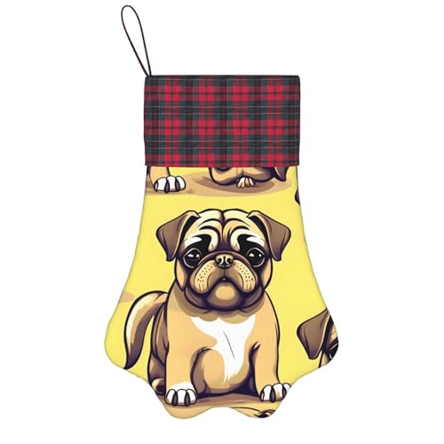 FRESQA Lustige Cartoon-Mops-Welpen-Hund, exquisite Weihnachtsstrumpf-Dekoration, einzigartige Haustier-Weihnachtssocken, die beste festliche Dekoration von FRESQA