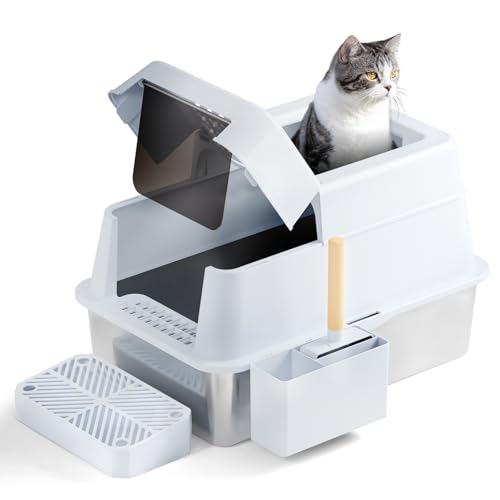 FRETONBA Katzenklo Edelstahl XXL Flip Top, Katzentoilette 26L Groß Kapazität, Katzentoiletten Hochwandig, Auslaufsicher und Leicht zu Reinigen, Cat Litter Box mit Deckel, Pedal, Schaufel, Weiß FRETONBA Katzenklo Edelstahl XXL Flip Top, Katzentoilette 26L Groß Kapazität, Katzentoiletten Hochwandig, Auslaufsicher und Leicht zu Reinigen, Cat Litter Box mit Deckel, Pedal, Schaufel, Weiß von FRETONBA