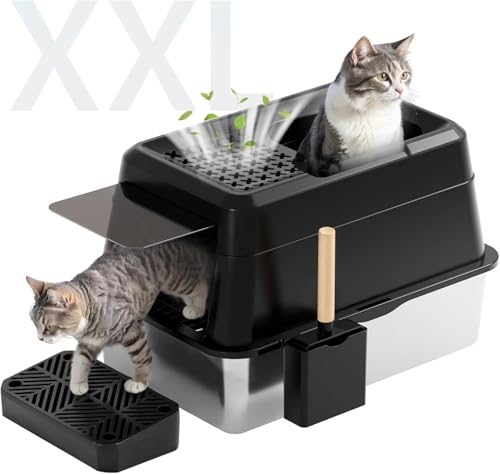 FRETONBA Katzenklo Edelstahl XXL, Katzentoilette 26L Groß Kapazität, Katzentoiletten Hochwandig, Auslaufsicher und Leicht zu Reinigen, Cat Litter Box mit Deckel, Pedal, Schaufel, Schwarz FRETONBA Katzenklo Edelstahl XXL, Katzentoilette 26L Groß Kapazität, Katzentoiletten Hochwandig, Auslaufsicher und Leicht zu Reinigen, Cat Litter Box mit Deckel, Pedal, Schaufel, Schwarz von FRETONBA