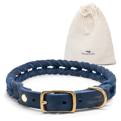 FREUDENTIER Hundehalsband geflochten aus Leder - Handmade in Holland - AlsterTwist Kollektion aus 100% Fettleder (46cm – 52cm Halsumfang, Royal Blue) von FREUDENTIER