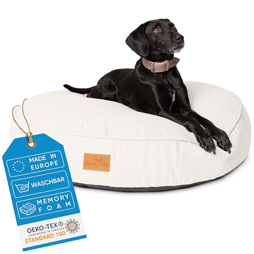 FREUDENTIER Hundebett XL 100cm rund - Memory Foam - flauschig & waschbar - Made in EU - Hundekissen für mittelgroße & Grosse Hunde - Hundematratze in Cremeweiß von FREUDENTIER
