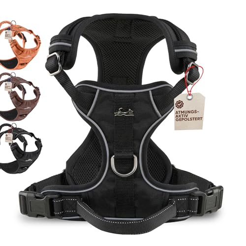 FREUDENTIER Hundegeschirr mit Griff & atmungsaktiver Mesh-Polsterung - Bombenfester Sitz & maximale Sicherheit - Anti Zug Hundegeschirr kleine, mittgroße & Grosse Hunde - Hunde Geschirr (Black, M) von FREUDENTIER