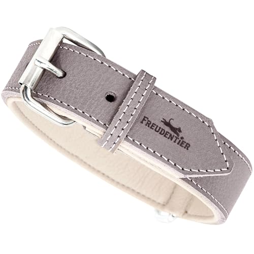 FREUDENTIER® Hundehalsband aus Leder, Made in Holland, gefüttert & super komfortabel, hochwertiges breites Lederhalsband aus Vollnarbenleder, Model “Amstelpark” (51.5-61.5cm Halsumfang, Graubraun) von FREUDENTIER