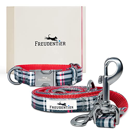 FREUDENTIER® Hundehalsband und 3-Fach verstellbare Führleine (2m) im Set - Edinburgh Kollektion (37-58cm) von FREUDENTIER