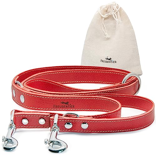 FREUDENTIER Hundeleine Leder in Spicy Red, verstellbare Führleine, robust & stilvoll, Amstelpark Kollektion - Made in Holland (Rot, 25mm Breite) von FREUDENTIER