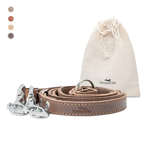 FREUDENTIER Hundeleine 2m aus zertifiziertem Leder - Verstellbare Führleine - Handmade in EU - Hundeleine Grosse Hunde, mittelgroße & kleine Hunde - Lederleine (Dark Chocolate, 25mm breit) von FREUDENTIER