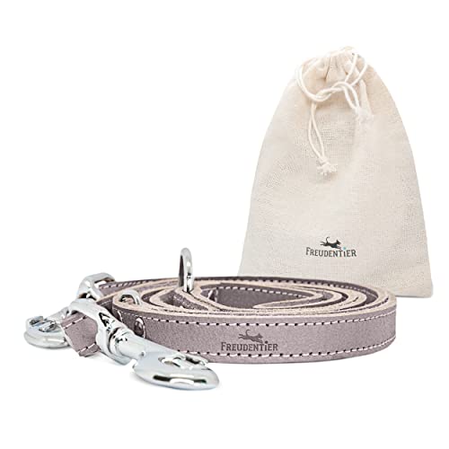 FREUDENTIER Hundeleine aus zertifiziertem Leder 2m, 3-Fach verstellbare Führleine, liebevoll in Holland produziert, hochwertig und stilvoll, Amstelpark Kollektion (Graubraun, 20mm breit) von FREUDENTIER