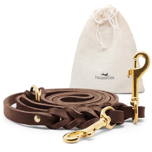 FREUDENTIER Hundeleine geflochten aus Leder, 2m & 3-Fach verstellbar - Leichte Fettlederleine - Handgeflochten in Holland - AlsterTwist Kollektion (Chocolate, 18mm Breite) von FREUDENTIER