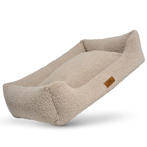 Orthopädisches Hundebett Teddy - Hundekorb waschbar - Ergonomisches Hundesofa mit herausnehmbarem Liegekissen - OEKO® TEX zertifiziert & Made in EU - Für kleine, mittelgroße & große Hunde (Greige, M) von FREUDENTIER