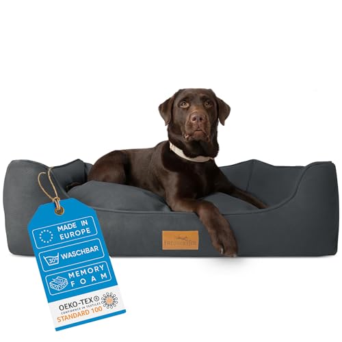FREUDENTIER Hundebett orthopädisch Kunstleder - Waschbar - Ergonomisches Hundesofa mit herausnehmbarem Liegekissen - Hundekorb Oeko® TEX Zertifiziert - Für kleine, mittelgroße & große Hunde (M) von FREUDENTIER