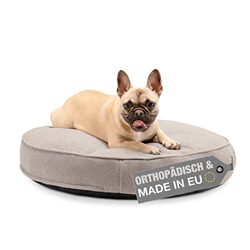 FREUDENTIER® orthopädisches Hundebett rund, flauschig & waschbar, Memory Foam, Made in EU, Hundesofa Ø 70 cm für kleine Hunde in dunkelgrau von FREUDENTIER