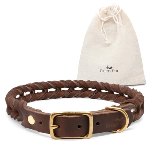 FREUDENTIER Hundehalsband geflochten aus Leder - Handmade in Holland - AlsterTwist Kollektion aus 100% Fettleder (30cm – 36cm Halsumfang, Chocolate) von FREUDENTIER