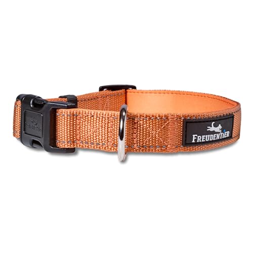 FREUDENTIER Hundehalsband - weich gepolstert mit Neopren, reflektierend & robust - Halsband Hund für kleine, mittelgroße & große Hunde (Sunset Orange, 30-40CM) von FREUDENTIER
