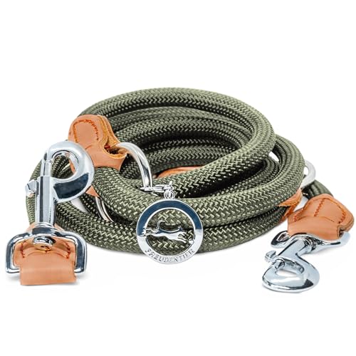 FREUDENTIER Hundeleine 3m verstellbar - Umhängeleine Hund - Führleine zum Umhängen für mittelgroße & große Hunde (waldgrün) von FREUDENTIER