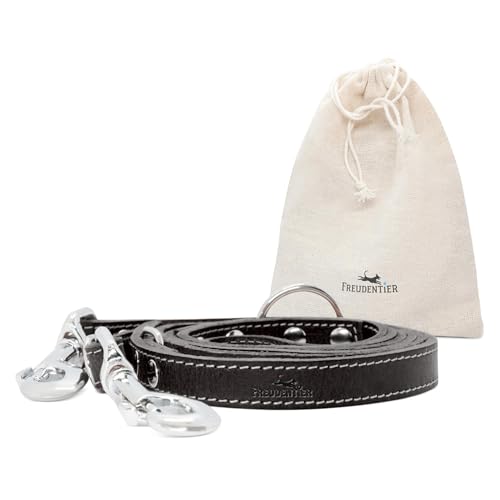 FREUDENTIER Hundeleine Leder 2m aus Leder, 3-Fach verstellbare Führleine Hund 2m, hochwertig und stilvoll, Hundeleine Grosse Hunde, Hundeleine mittelgroße Hunde, Leine Hund (Midnight, 16mm Breite) von FREUDENTIER