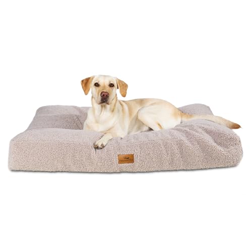 FREUDENTIER Orthopädisches Hundekissen XXL aus Teddy - Waschbar, Oeko-TEX Zertifiziert - Hundebett/Hundekorb rutschfest - Für große Hunde (Greige, 120x80cm) von FREUDENTIER