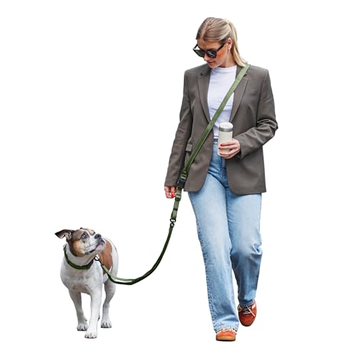 FREUDENTIER Umhängeleine Hund - Hundeleine 3m zum Umhängen, stufenlos verstellbar - Führleine Hund - Leine für kleine, mittelgroße & große Hunde (Olivgrün, 3m) von FREUDENTIER