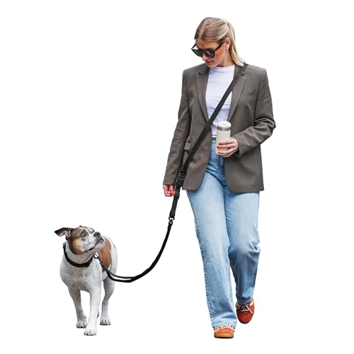 FREUDENTIER Umhängeleine Hund - Hundeleine 3m zum Umhängen, stufenlos verstellbar - Führleine Hund - Leine für kleine, mittelgroße & große Hunde (Schwarz, 3m / 25mm breit) von FREUDENTIER