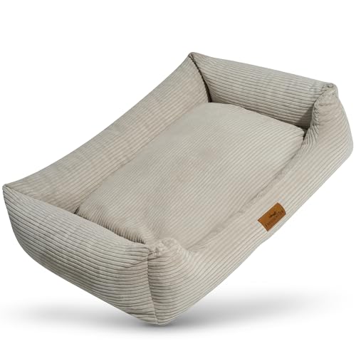 Orthopädisches Hundebett aus Cord, Waschbar, Ergonomisches Hundesofa mit herausnehmbarem Liegekissen, Hundekorb OEKO® TEX zertifiziert & Made in EU, Für kleine, mittelgroße & große Hunde (Beige, M) von FREUDENTIER