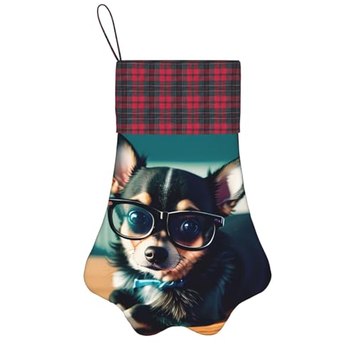 Personalisierter Hund Weihnachtsstrumpf mit hängenden Riemen - Vintage und warme Urlaub Dekoration Chihuahua Hund Brille Personalisierter Hund Weihnachtsstrumpf mit hängenden Riemen - Vintage und warme Urlaub Dekoration Chihuahua Hund Brille von FRGMNT