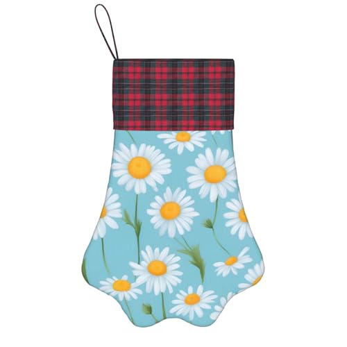Personalisierter Hunde-Weihnachtsstrumpf mit Aufhängeband - Vintage und warme Urlaubsdekoration Weiße Gänseblümchen auf hellblauem Hintergrund Personalisierter Hunde-Weihnachtsstrumpf mit Aufhängeband - Vintage und warme Urlaubsdekoration Weiße Gänseblümchen auf hellblauem Hintergrund von FRGMNT
