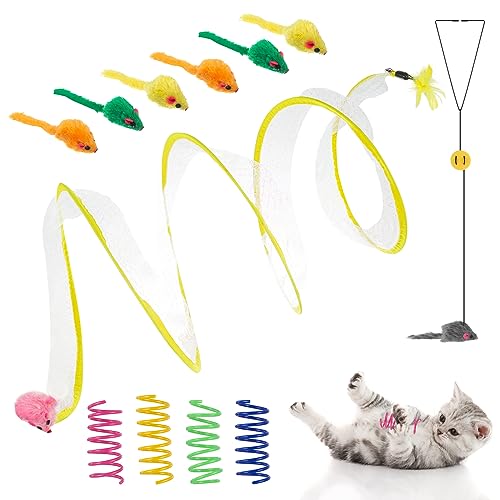 FRIUSATE Cat Tubes and Tunnels Cat Tunnel Bed Collapsible Cat Tunnel with Bell Cat Teaser Triangular Hook Spring Colorful Mouse, Cat Donut Tunnel Cat Tunnels for Indoor Cats, for Cat Interaction von FRIUSATE
