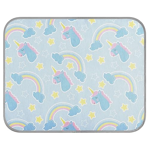 FRODOTGV Blaue Einhörner, Wolken, Sterne und Regenbogen, Eiskühlkissen für Hunde/Katzen, Kühlmatte, wiederverwendbar, für Katzen, Haustiere, Hundekäfig-Pad, kühle Bettmatten, Größe M von FRODOTGV