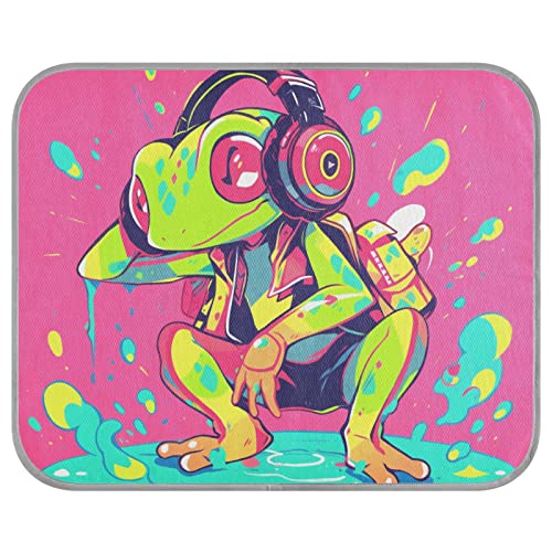FRODOTGV Cool Dancing Grüner Frosch auf rosa Hintergrund, Hundekäfig-Pad, Sommer, wiederverwendbar, Kühlmatte, Katzenhütten, kühlende Isomatte, kühlende Bettmatten, klein von FRODOTGV
