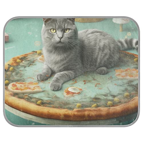 FRODOTGV Katze, die auf einer schwimmenden Pizza auf dem Wasser liegt, kühlende Isomatte für Haustiere, Zwinger, Tiere, Sommer-Haustier-kühle Decke, waschbar, Eiskühl-Pads, Größe M von FRODOTGV