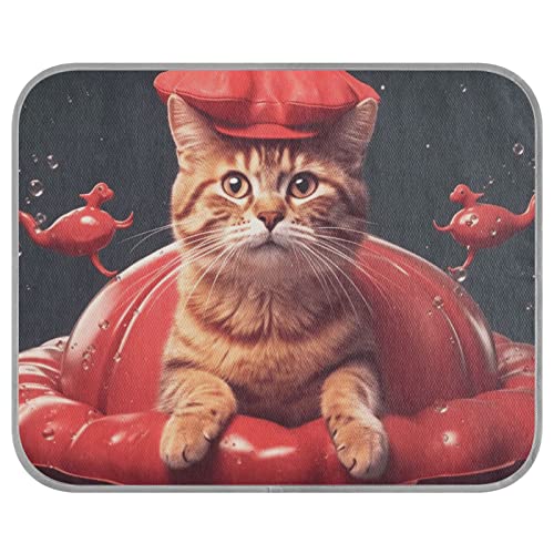 FRODOTGV Katze auf roter Krabbe, schwimmender Schwimmring, Haustierdecke, waschbar, kühlende Schlafmatte, Sommer, Eiskühl-Pads für Tiere, Hunde, Zwinger, Haustiere, Größe M von FRODOTGV