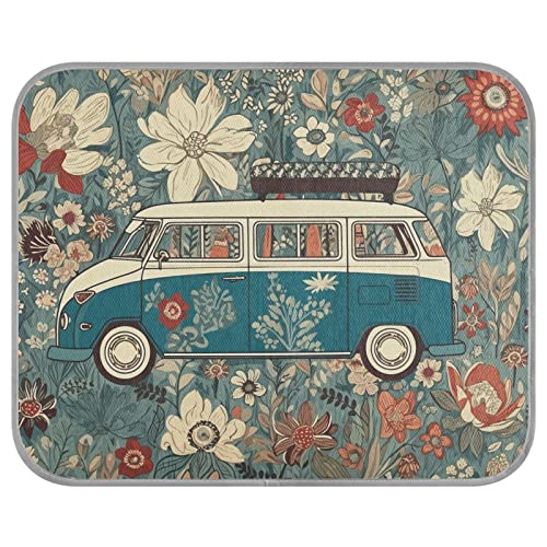 FRODOTGV Retro50s Frühlingsdruck Gänseblümchen Retro Bus Eiskühlkissen Sommer Waschbar Hundebox Pad Zwinger Hunde Kühlmatte Kühlmatte Kühlmatte klein von FRODOTGV