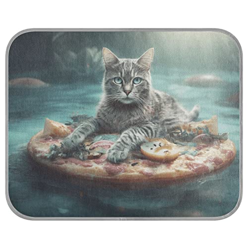 FRODOTGV Schwimmende Pizza und Katzen auf dem Wasser, kühlende Bettmatten für Hunde/Katzen, Haustier-coole Decke, wiederverwendbare Zwinger, Tiere, kühlende Isomatte, Hundekäfig-Pad, Größe M von FRODOTGV