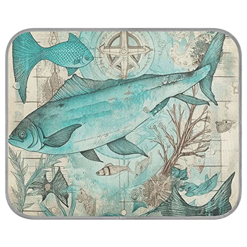 FRODOTGV Vintage Ocean Coral Compass Shark Cool Bed Mats Summer Reusable Pet Cool Blanket Dogs Pets Dog Crate Pad Ice Cool Pads,Medium von FRODOTGV