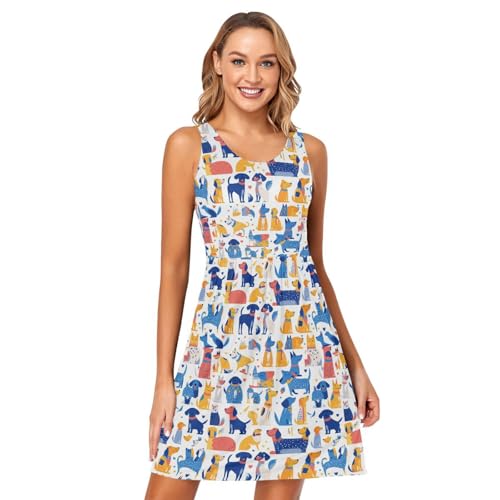 T-Shirt-Kleid für Damen, Haustier-Hunde, modisches A-Linien-Sommerkleid mit Rundhalsausschnitt, Größe M T-Shirt-Kleid für Damen, Haustier-Hunde, modisches A-Linien-Sommerkleid mit Rundhalsausschnitt, Größe M von FRODOTGV