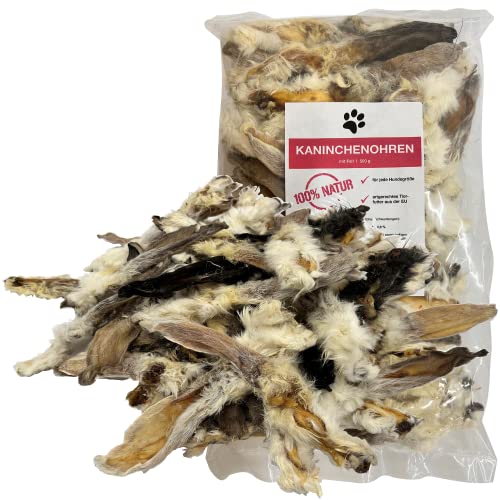 FROKI Premium Kaninchenohren mit Fell für große & kleine Hunde 500g | 100% Kaninchen | 100% Natürlich | Futter-Snack | Hunde-Leckerlis | Natur-Kausnack | Zahnpflege | ohne Zusatzstoffe von FROKI