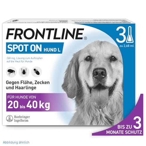FRONTLINE Spot ON Hund L gegen Zecken, Flöhe & Haarlinge (große Hunde 20 bis 40 kg) - 3X Pipetten für bis zu 3 Monate Schutz - wasserfest von FRONTLINE
