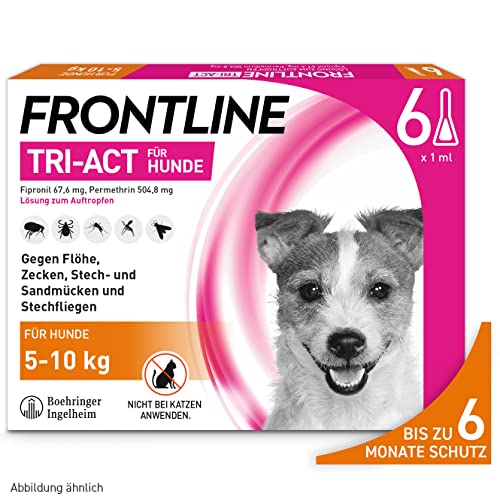 FRONTLINE TRI-ACT Hund S gegen Zecken, Flöhe & Mücken (kleine Hunde 5 bis 10 kg) - 6X Pipetten für bis zu 6 Monate Schutz - wasserfest - perfekt auf Reisen von FRONTLINE