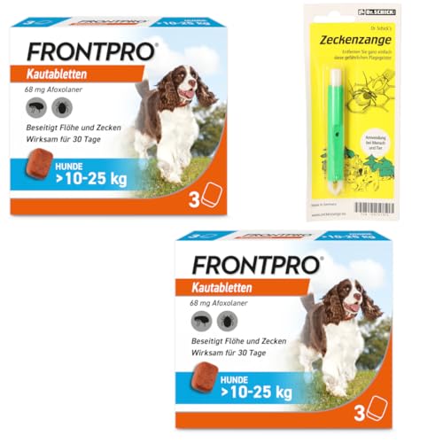 Homöopathiefuchs FRONTPRO Kautabletten für Hunde 10-25 kg 6-Monats-Set zum Schutz gegen Zecken und Flöhe mit Zeckenzange: Schützt bis zu 6 Monate von FRONTPRO