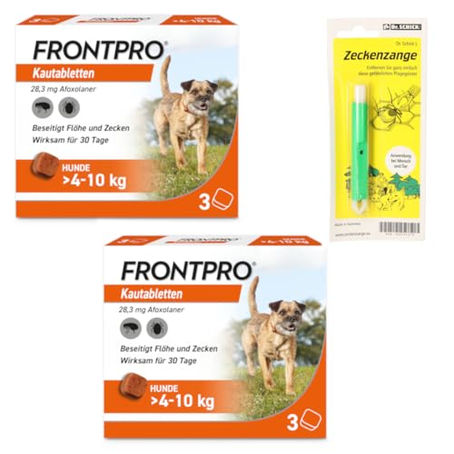 Homöopathiefuchs FRONTPRO Kautabletten für Hunde 4-10 kg 6-Monats-Set zum Schutz gegen Zecken und Flöhe mit Zeckenzange: Schützt bis zu 6 Monate von FRONTPRO