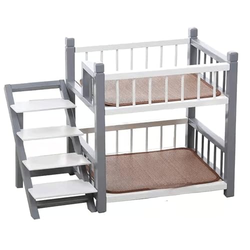 Doppelschichtiges Hundebett aus Holz, Hundebett mit Hundetreppe, erhöhter Haustierbettrahmen mit Stufen, geeignet für Katzen, kleine Hunde Doppelschichtiges Hundebett aus Holz, Hundebett mit Hundetreppe, erhöhter Haustierbettrahmen mit Stufen, geeignet für Katzen, kleine Hunde von FROON